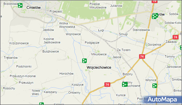 mapa Mikułowice gmina Wojciechowice, Mikułowice gmina Wojciechowice na mapie Targeo