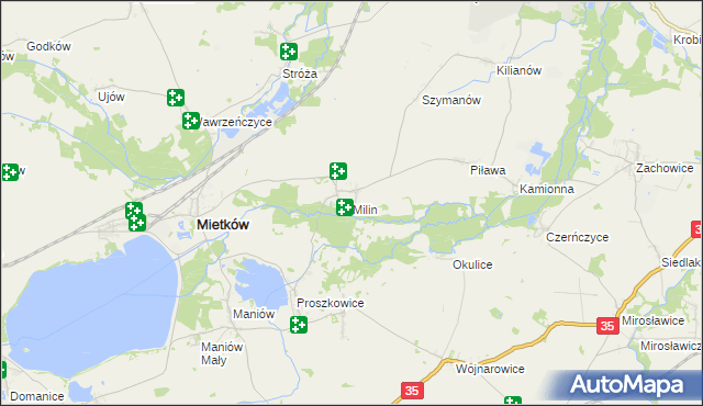 mapa Milin gmina Mietków, Milin gmina Mietków na mapie Targeo