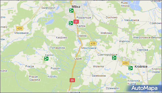 mapa Miłochowice, Miłochowice na mapie Targeo