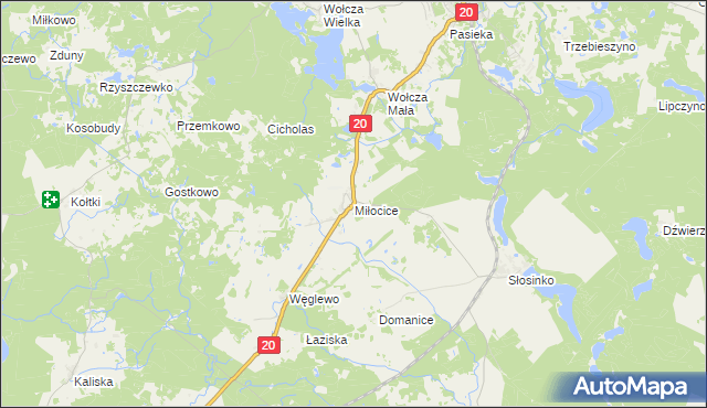 mapa Miłocice gmina Miastko, Miłocice gmina Miastko na mapie Targeo