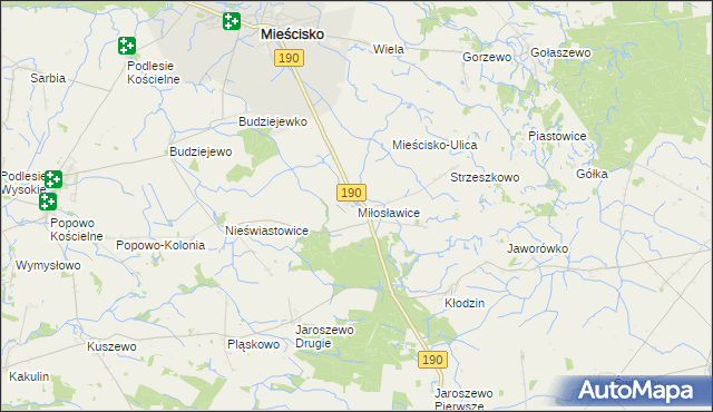 mapa Miłosławice gmina Mieścisko, Miłosławice gmina Mieścisko na mapie Targeo