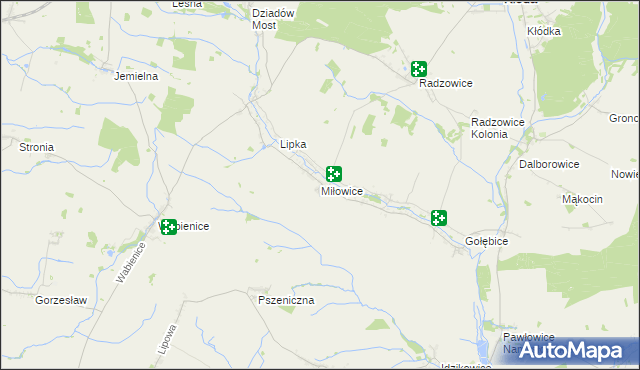 mapa Miłowice gmina Dziadowa Kłoda, Miłowice gmina Dziadowa Kłoda na mapie Targeo