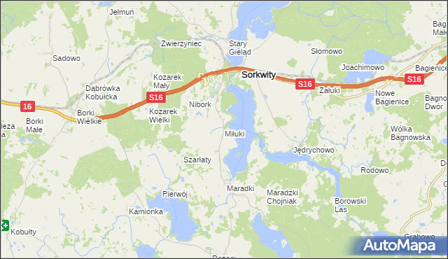 mapa Miłuki gmina Sorkwity, Miłuki gmina Sorkwity na mapie Targeo