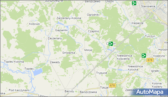 mapa Mińce, Mińce na mapie Targeo