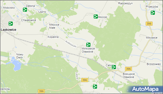 mapa Minkowice Oławskie, Minkowice Oławskie na mapie Targeo