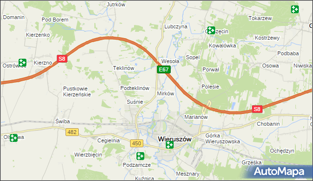mapa Mirków gmina Wieruszów, Mirków gmina Wieruszów na mapie Targeo