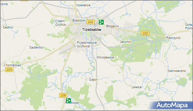 mapa Mirosławice gmina Trzebiatów, Mirosławice gmina Trzebiatów na mapie Targeo