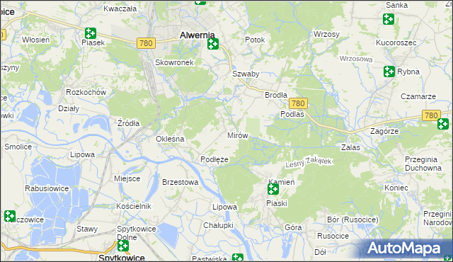 mapa Mirów gmina Alwernia, Mirów gmina Alwernia na mapie Targeo