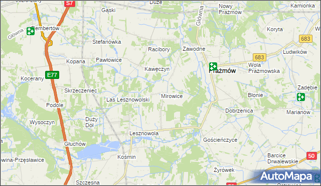 mapa Mirowice gmina Grójec, Mirowice gmina Grójec na mapie Targeo