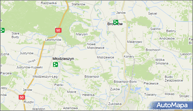 mapa Mistrzewice, Mistrzewice na mapie Targeo