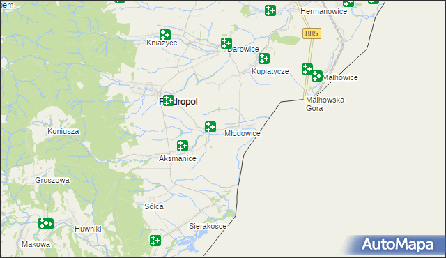 mapa Młodowice, Młodowice na mapie Targeo