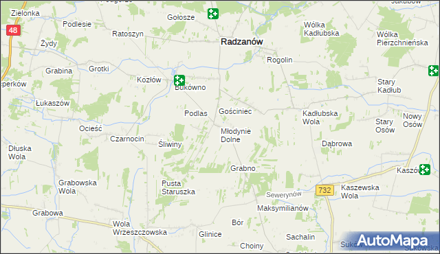 mapa Młodynie Dolne, Młodynie Dolne na mapie Targeo