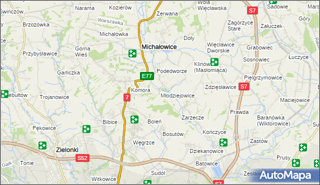 mapa Młodziejowice gmina Michałowice, Młodziejowice gmina Michałowice na mapie Targeo