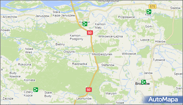 mapa Młodzieszynek gmina Młodzieszyn, Młodzieszynek gmina Młodzieszyn na mapie Targeo