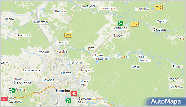 mapa Młynek Nieświński, Młynek Nieświński na mapie Targeo