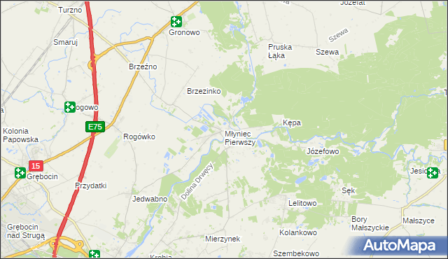 mapa Młyniec Pierwszy, Młyniec Pierwszy na mapie Targeo