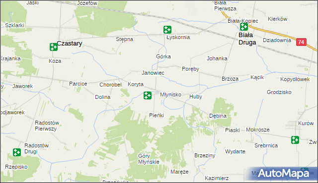 mapa Młynisko gmina Biała, Młynisko gmina Biała na mapie Targeo