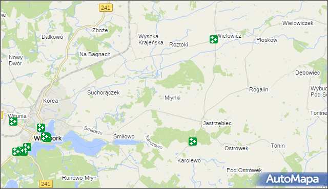 mapa Młynki gmina Więcbork, Młynki gmina Więcbork na mapie Targeo