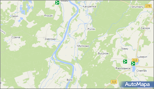 mapa Młynkowo gmina Bojadła, Młynkowo gmina Bojadła na mapie Targeo