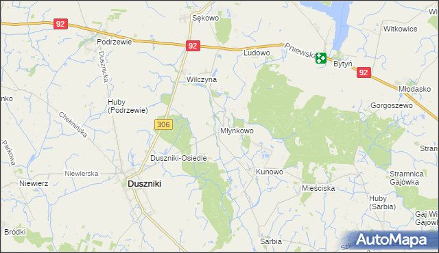 mapa Młynkowo gmina Duszniki, Młynkowo gmina Duszniki na mapie Targeo