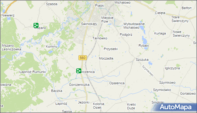 mapa Moczadła gmina Brodnica, Moczadła gmina Brodnica na mapie Targeo