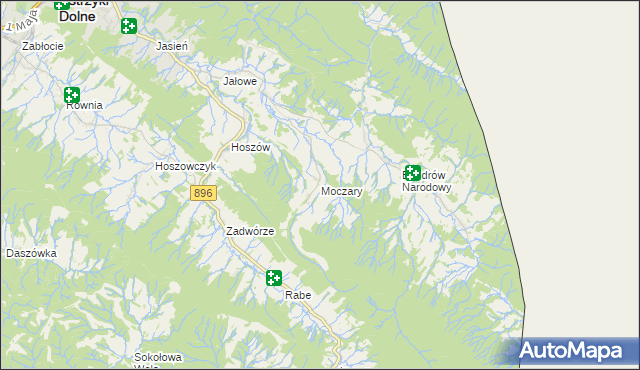 mapa Moczary gmina Ustrzyki Dolne, Moczary gmina Ustrzyki Dolne na mapie Targeo
