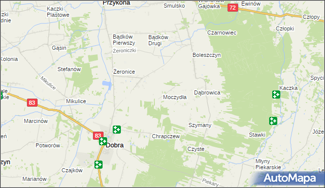 mapa Moczydła gmina Dobra, Moczydła gmina Dobra na mapie Targeo