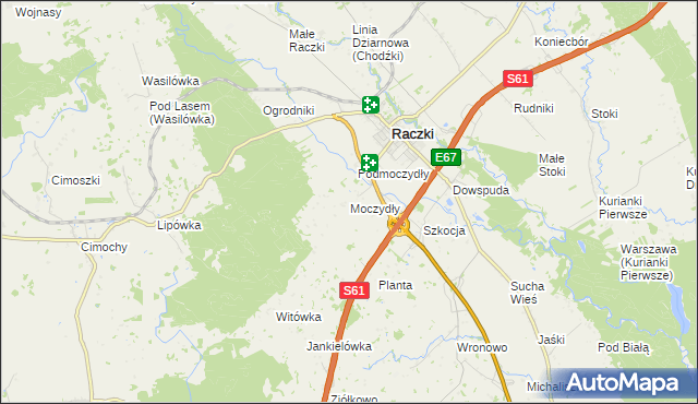 mapa Moczydły gmina Raczki, Moczydły gmina Raczki na mapie Targeo