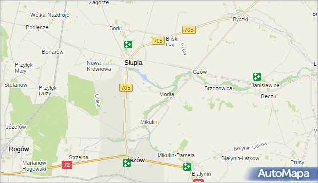 mapa Modła gmina Słupia, Modła gmina Słupia na mapie Targeo