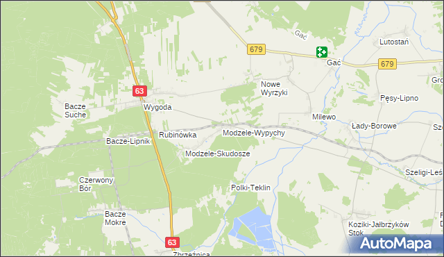 mapa Modzele-Wypychy, Modzele-Wypychy na mapie Targeo