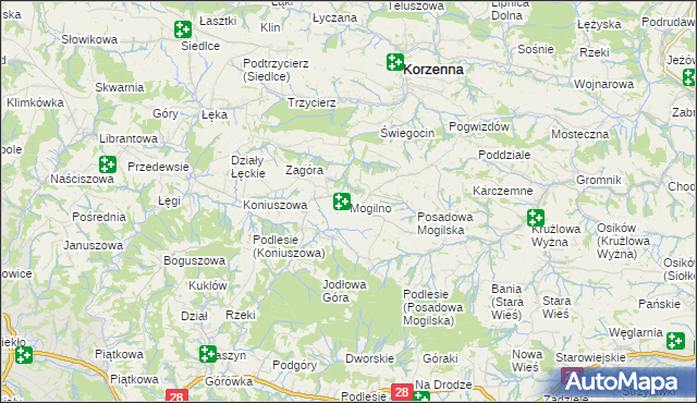 mapa Mogilno gmina Korzenna, Mogilno gmina Korzenna na mapie Targeo