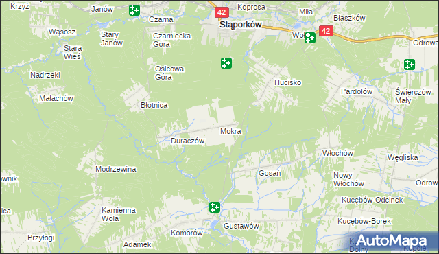 mapa Mokra gmina Stąporków, Mokra gmina Stąporków na mapie Targeo