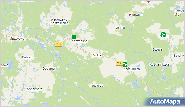 mapa Mokre gmina Sianów, Mokre gmina Sianów na mapie Targeo