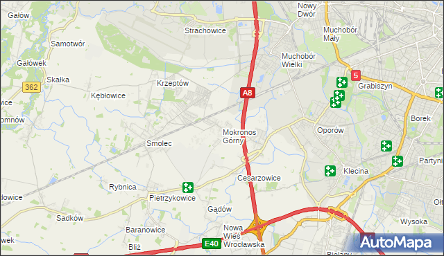 mapa Mokronos Górny, Mokronos Górny na mapie Targeo