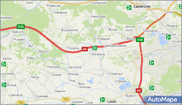 mapa Morawica gmina Liszki, Morawica gmina Liszki na mapie Targeo