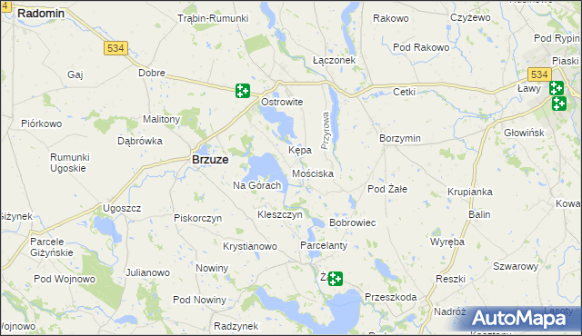 mapa Mościska gmina Brzuze, Mościska gmina Brzuze na mapie Targeo