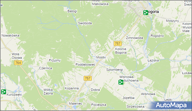 mapa Mostki gmina Staszów, Mostki gmina Staszów na mapie Targeo