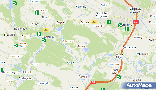 mapa Mosty gmina Chęciny, Mosty gmina Chęciny na mapie Targeo