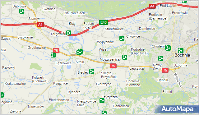 mapa Moszczenica gmina Bochnia, Moszczenica gmina Bochnia na mapie Targeo