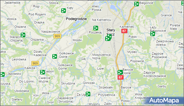 mapa Moszczenica Niżna, Moszczenica Niżna na mapie Targeo