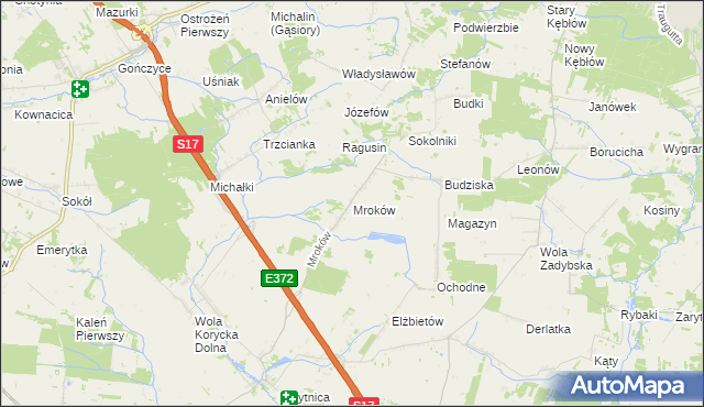 mapa Mroków gmina Trojanów, Mroków gmina Trojanów na mapie Targeo