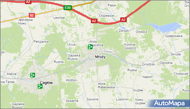 mapa Mrozy powiat miński, Mrozy powiat miński na mapie Targeo