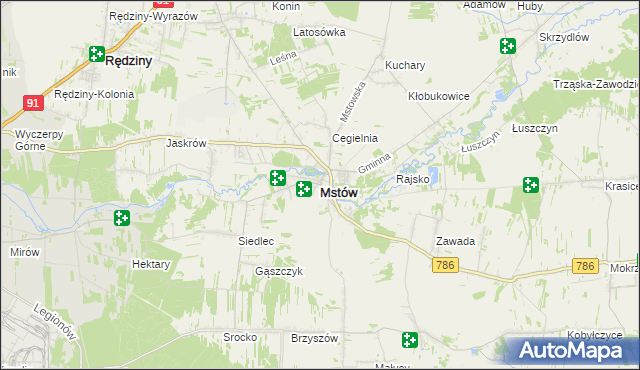 mapa Mstów powiat częstochowski, Mstów powiat częstochowski na mapie Targeo