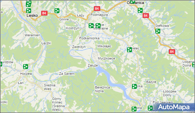 mapa Myczkowce, Myczkowce na mapie Targeo