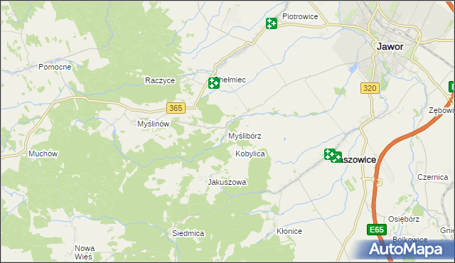 mapa Myślibórz gmina Paszowice, Myślibórz gmina Paszowice na mapie Targeo