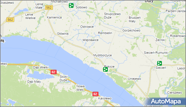 mapa Myśliborzyce gmina Brudzeń Duży, Myśliborzyce gmina Brudzeń Duży na mapie Targeo