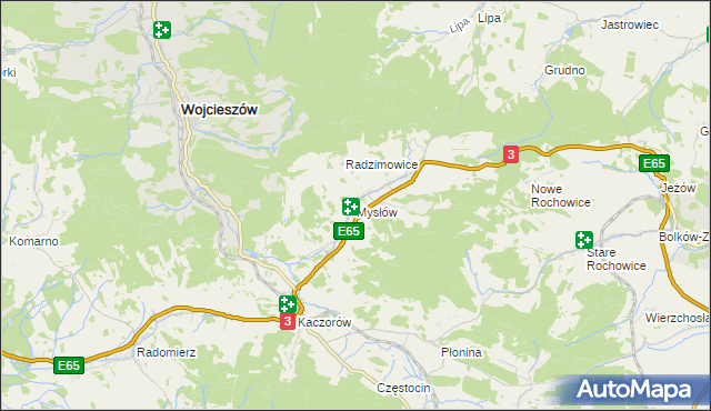 mapa Mysłów gmina Bolków, Mysłów gmina Bolków na mapie Targeo