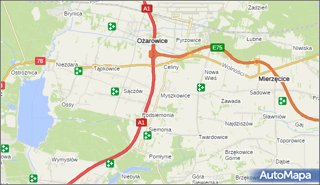 mapa Myszkowice gmina Bobrowniki, Myszkowice gmina Bobrowniki na mapie Targeo