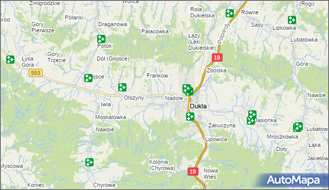 mapa Nadole gmina Dukla, Nadole gmina Dukla na mapie Targeo