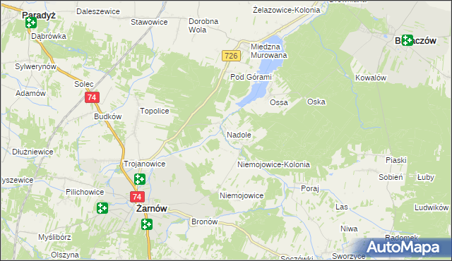 mapa Nadole gmina Żarnów, Nadole gmina Żarnów na mapie Targeo